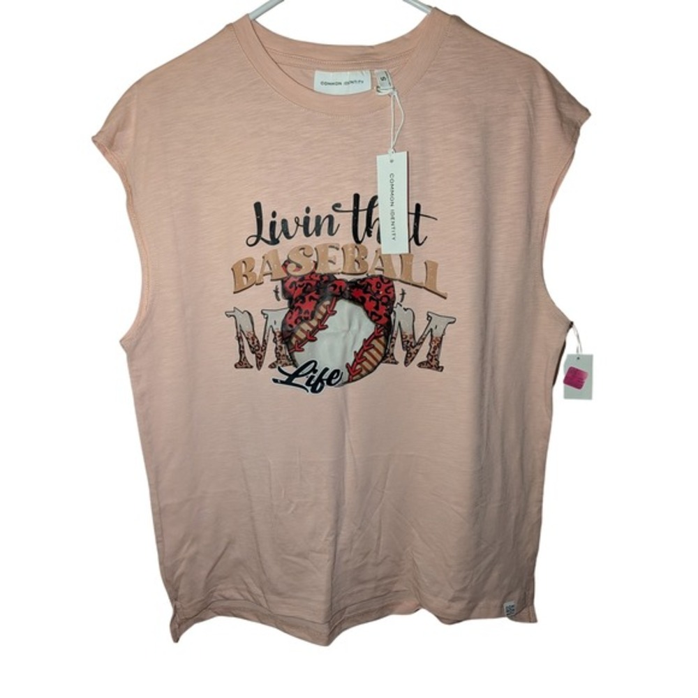 Common Identity Livin That Baseball Mom Life Graphic Muscle Tee Peach Small NWT